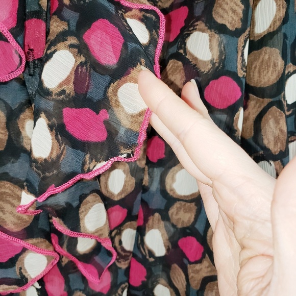 Poema Sheer Ruffle Top Blouse Size Large - Picture 3 of 7